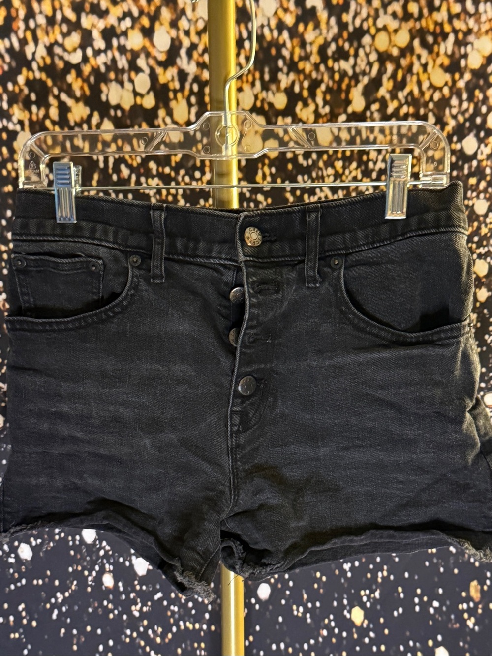 J. Crew Black Washed Denim Button-Fly Jean Shorts